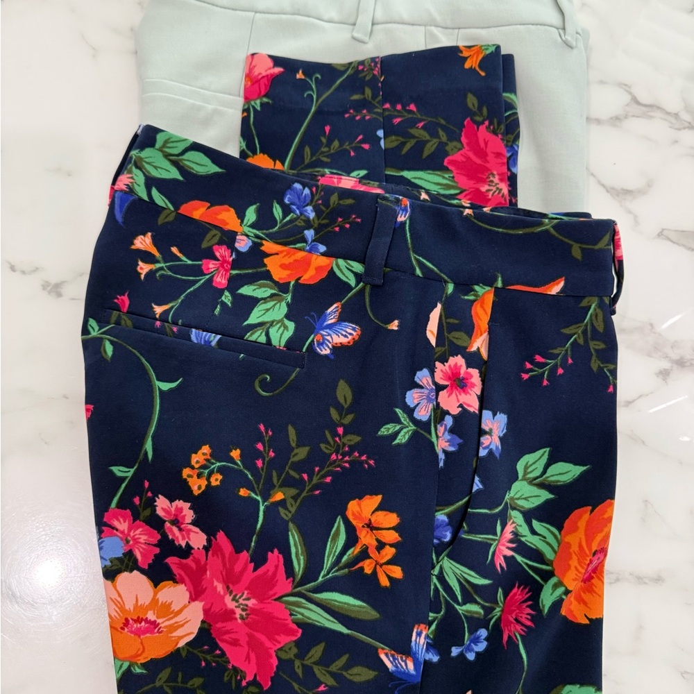 Old Navy Floral Straight Leg Pants - Navy and Mint